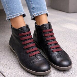 Fluchos Black Leather Ankle Boots Red Laces EU 36 Comfort Booties